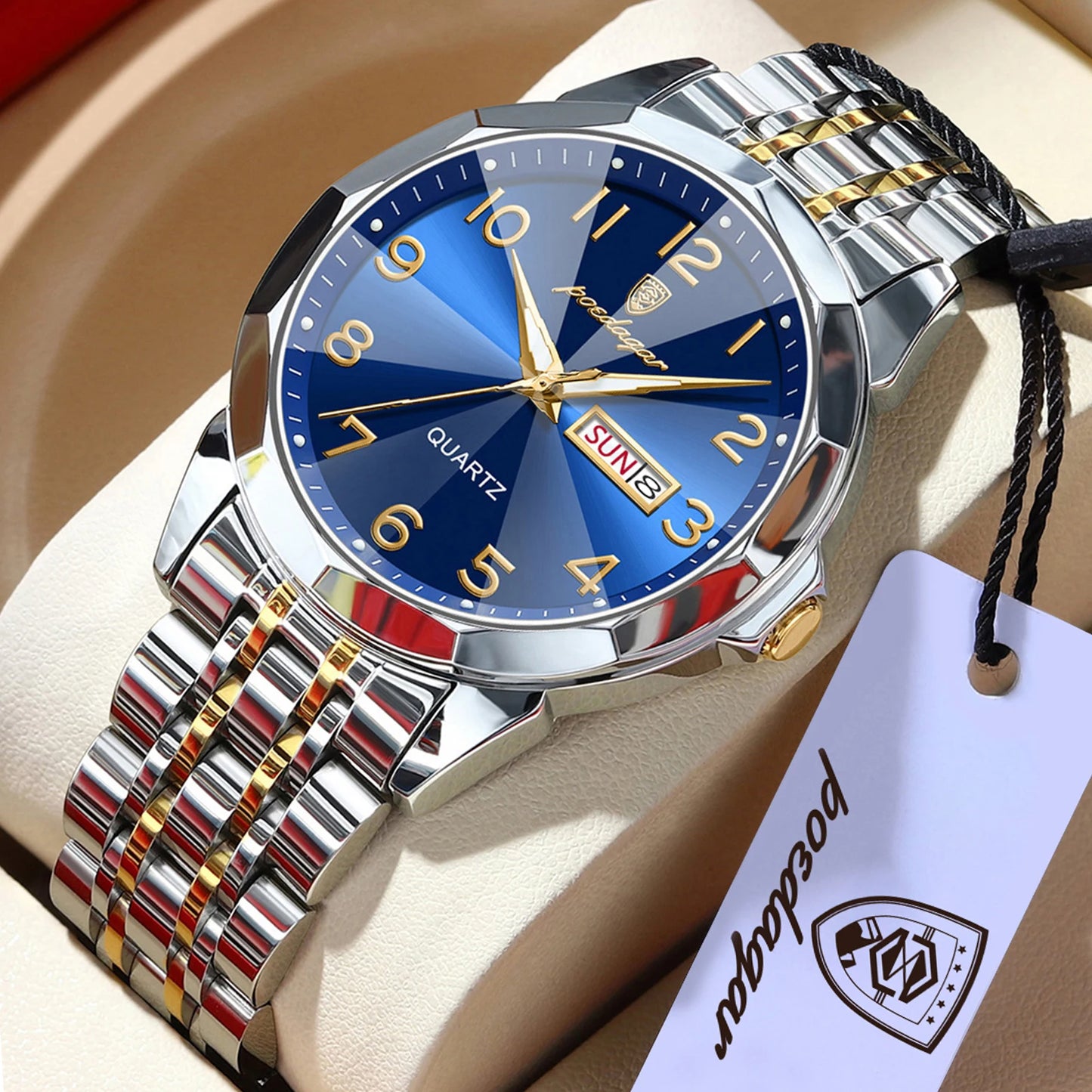 POEDAGAR Top Fashion Watches For Couple Waterproof Date Week Couple's Watches Quartz Stainless Steel Couple Watch Lovers Set+Box