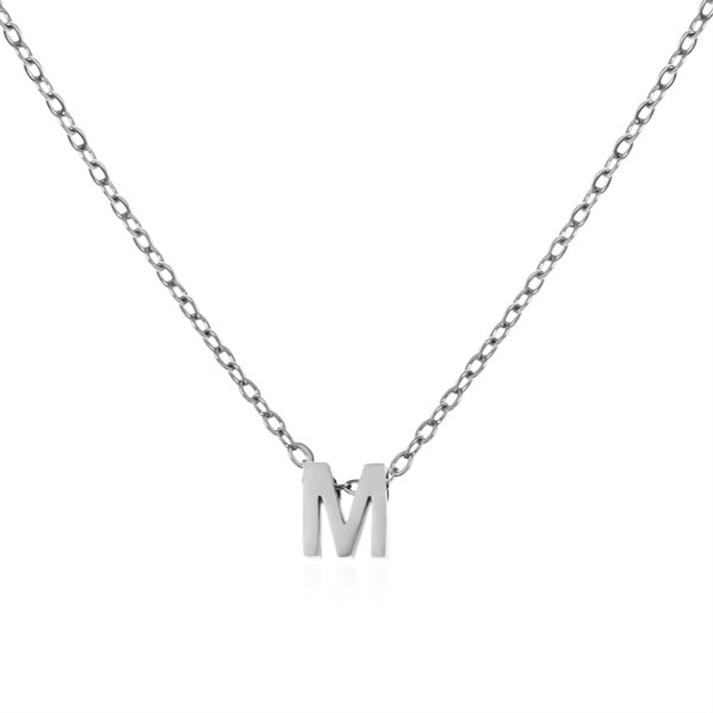 Silver Color Tiny A-Z Initial Letter Necklace for Women Stainless Steel 26 Alphabet Name Pendant Necklaces Jewelry Birthday Gift