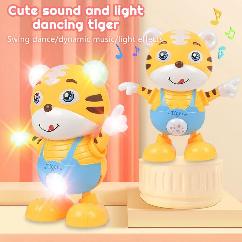 Dancing Electric Tiger Toy – Cute Yellow Cartoon Doll with Music, Lights, and Educational Fun for Kids