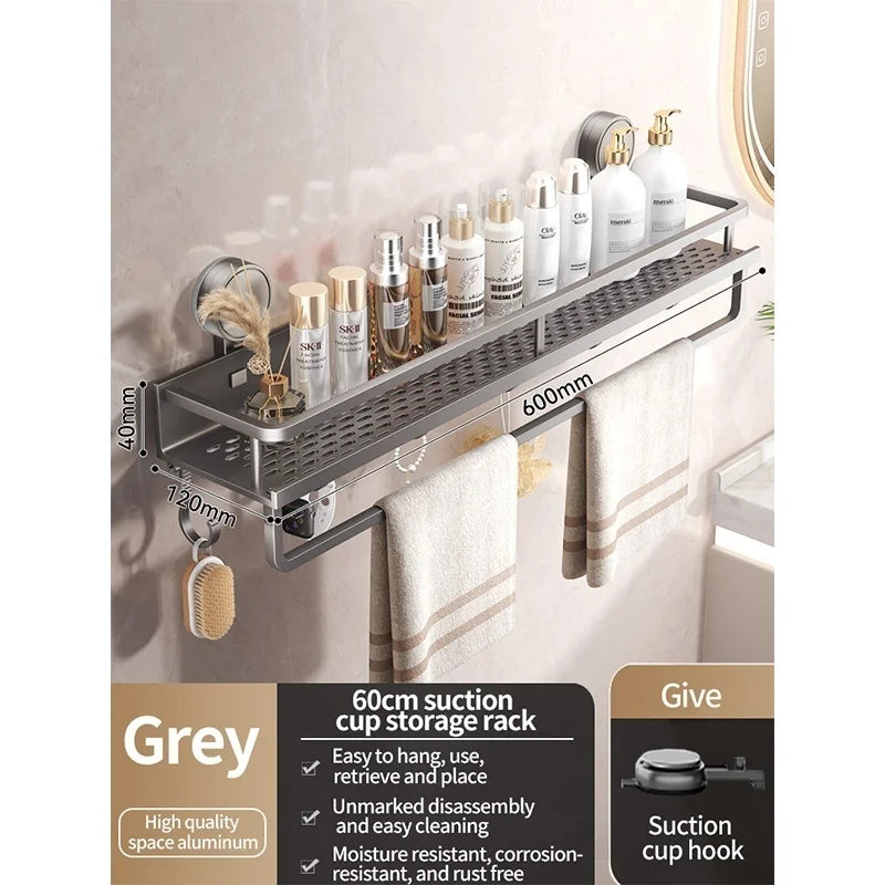 No Drill Suction Cup Suction Bathroom Rack Bathroom Shelf Toilet Space Aluminum Hanging Rack Bathroom Organiser Hang On The Wall