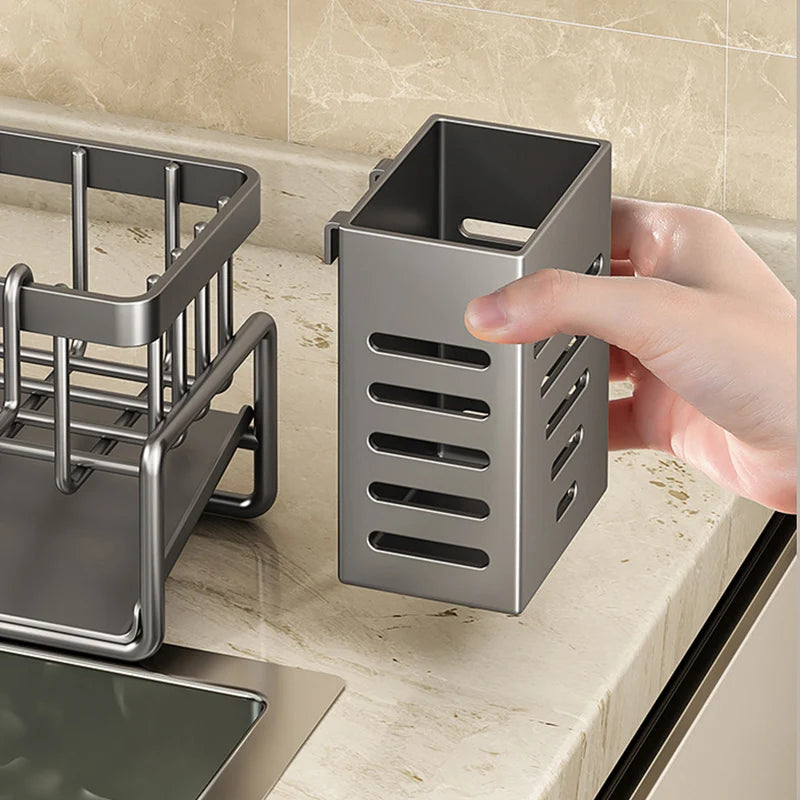 Stainless Steel Kitchen Sink Storage Rack, built-in Sponge Rack And Drainage Basket For Kitchen Cleaning And Storage