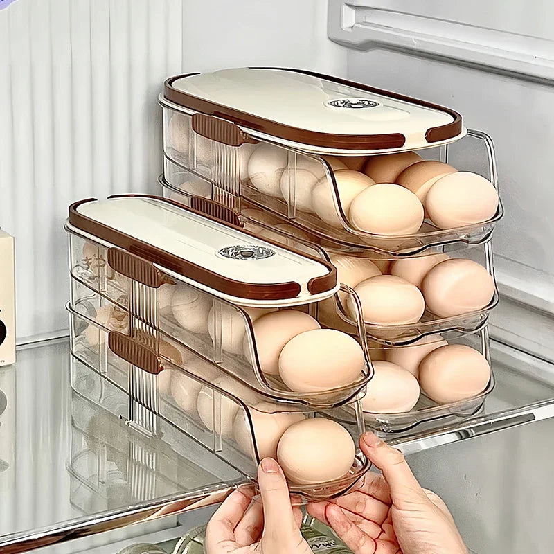 1 piece, Egg storage box, automatic rolling refrigerator egg rack storage, hand-held egg refrigerator side door storagerack