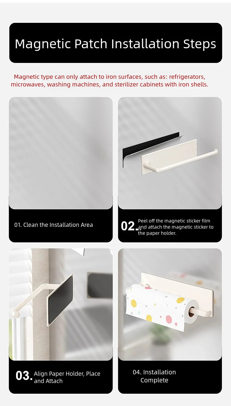 1 magnetic self-adhesive wall-mounted tissue holder with cling film, easy magnetic installation, suitable for kitchen, bathroom
