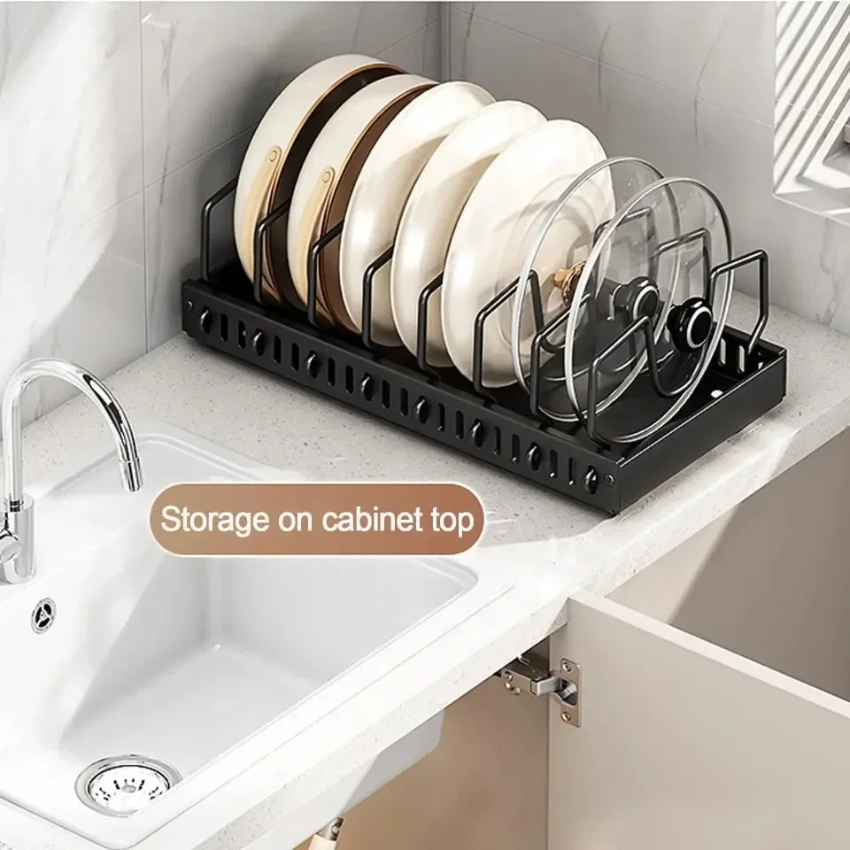 Kitchen Cabinet Pull Out Tray Organiser Adjustable Dish Rack with Slide Rails for Pots and Pans Storage