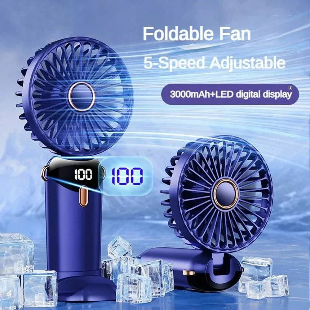 USB Handheld Mini Fan Foldable 5 Speed USB Rechargeable Fan with Phone Stand and Display Screen
