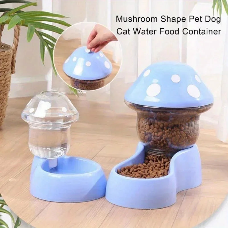 Cute Mushroom Automatic Cat Feeder & Water Dispenser – Large Capacity Food & Water Bowl