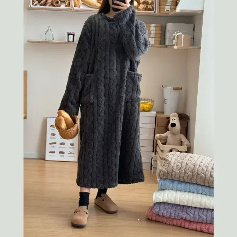 Women’s Fleece Nightgown – Long Sleeve Thick Warm Wearable Blanket Dress
