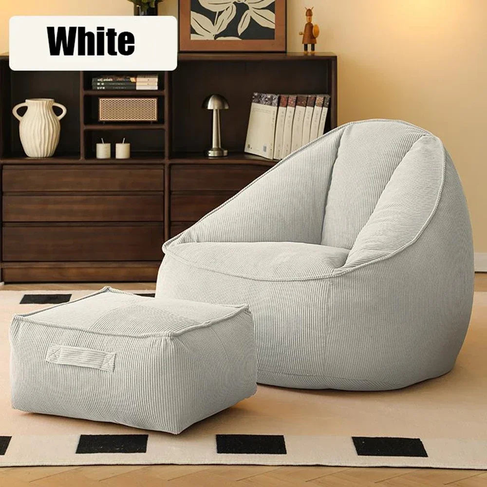 Single Lazy Bean Bag Sofa Upscale Soft Balcony Comfortable Sofa Chair with Footrest Padding Included Home Furniture
