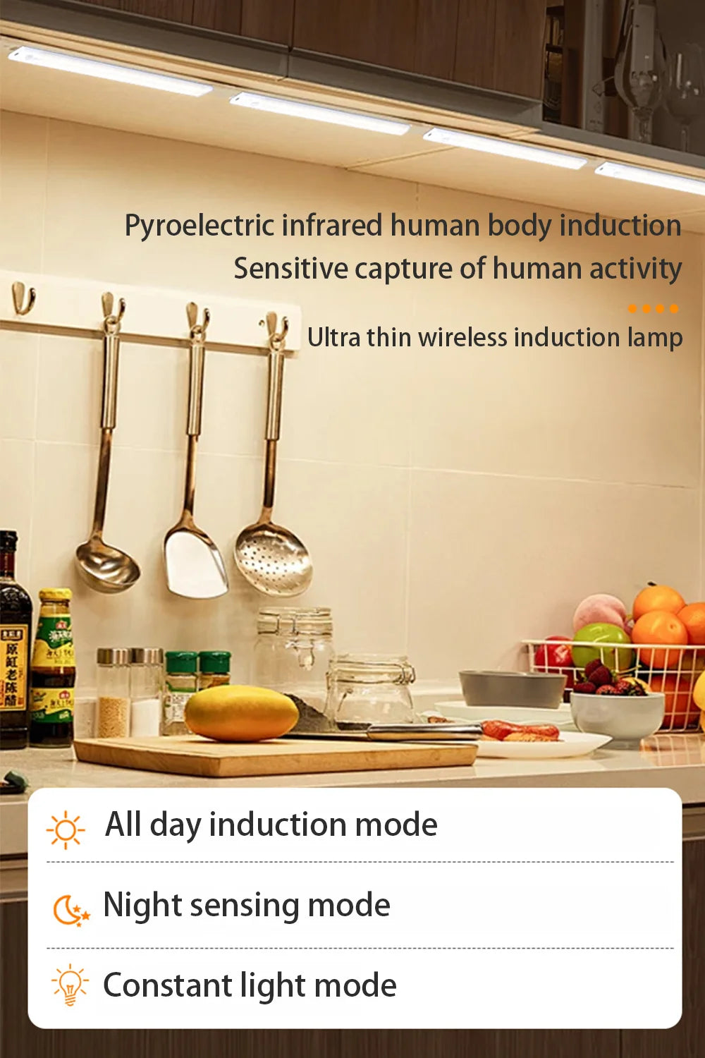 Motion Sensor Night Light USB Rechargeable Wireless Lamp Under Cabinet Led Lights for Kitchen Cabinet Bedroom Wardrobe Lighting