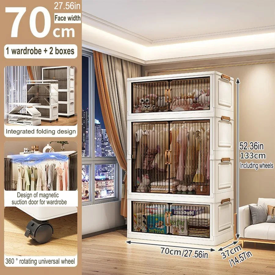 70-80cm Multifunction Folding Storage Cabinet | Dustproof Foldable Wardrobe & Closet Organiser | Heavy-Duty Household Sundries Locker Storage Box