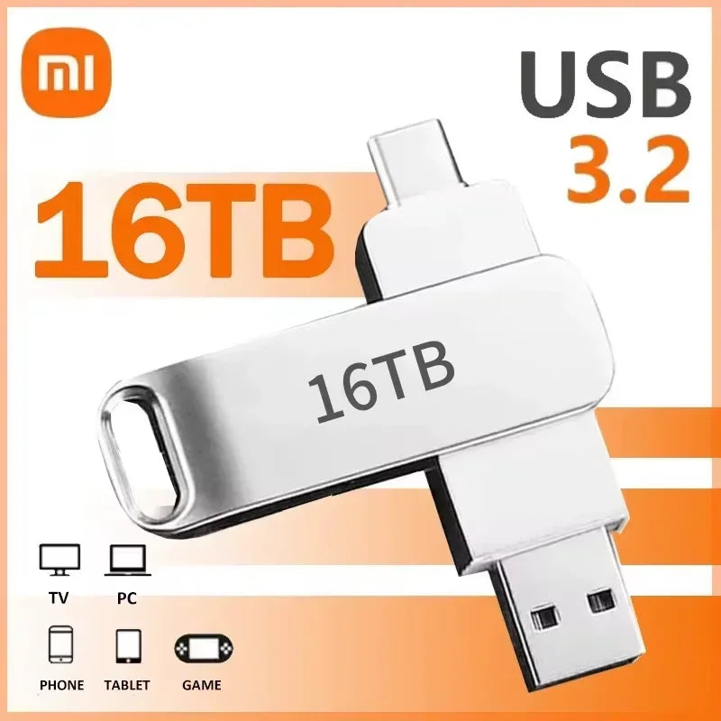 XIAOMI 16TB Flash Drives USB 3.2 High Speed USB Transfer Metal Pendrive Memory Card Pendrive Flash Disk Memoria Waterproof Stick