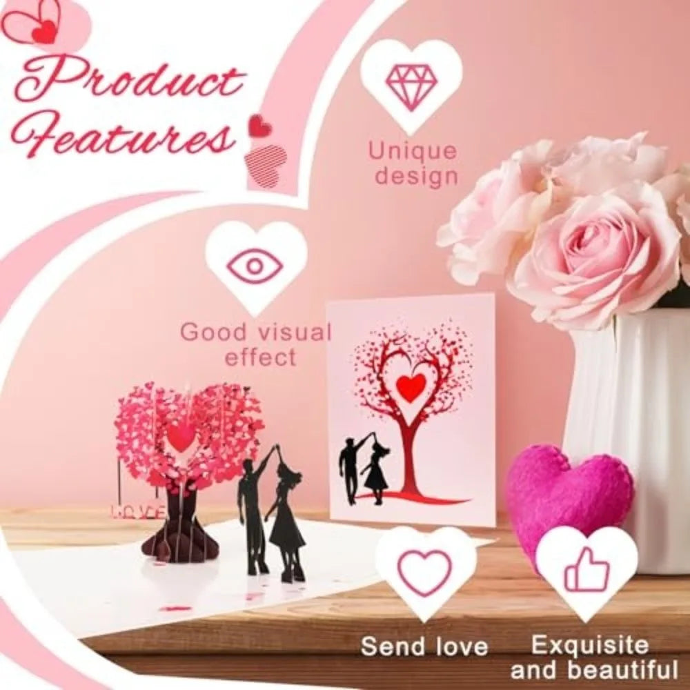 Romantic Theme Anniversary Card Pop-Up Mechanism 3D Heart Tree Couple Card Heart Tree Design 3D Love Tree Card Valentines Day