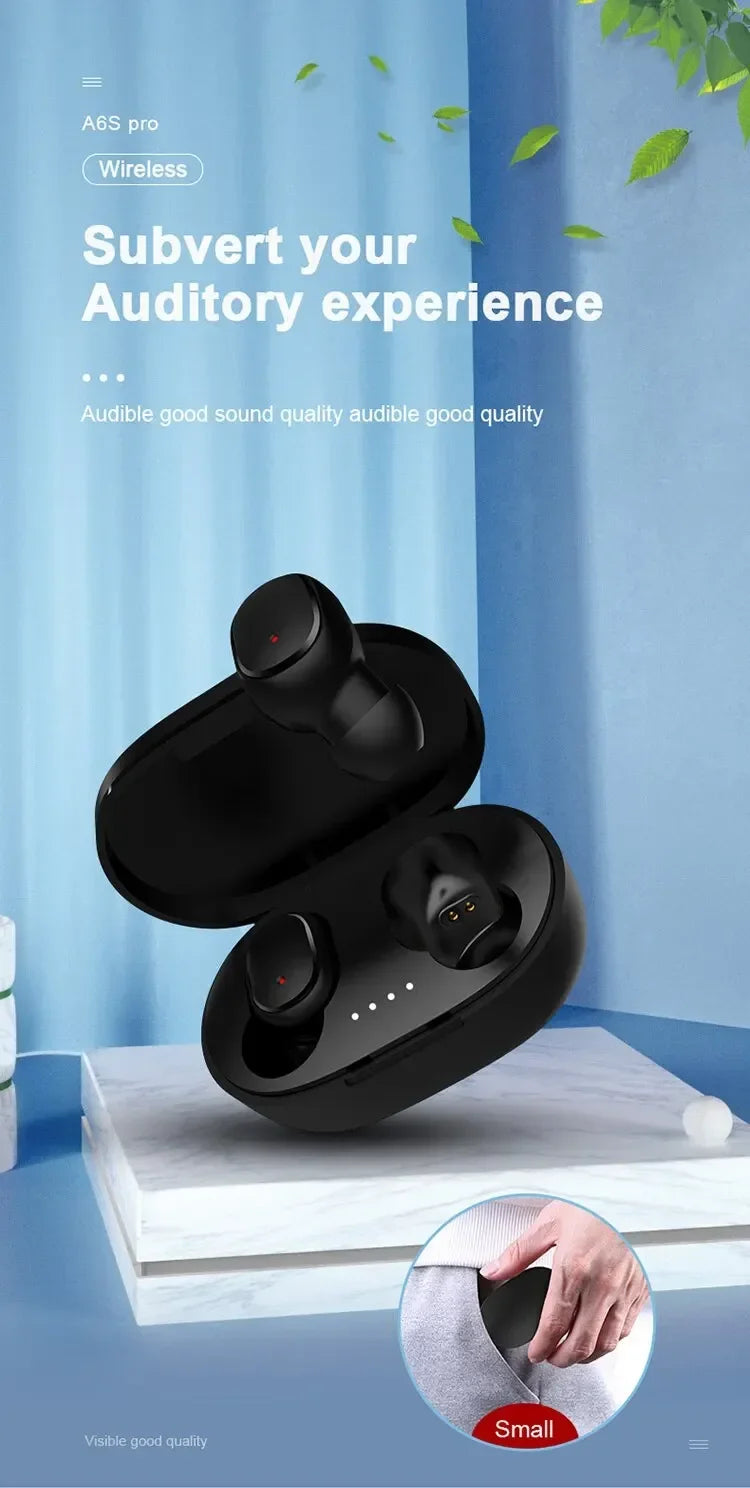 A6S TWS Wireless Bluetooth Headphone 5.0 Earphones Sport Earbuds Headset With Mic For IPhone Samsung Huawei For Cell Smartphones