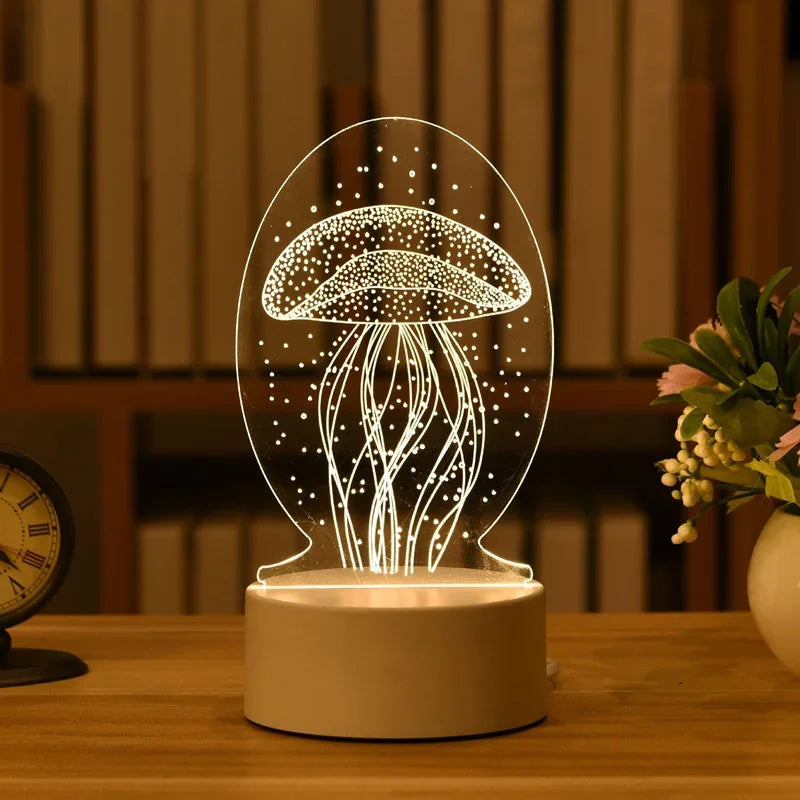 Creative 3D Acrylic Night Light USB Operated Bedroom Bedside LED Table Lamp Ornaments Christmas Holiday Birthday Event Gift