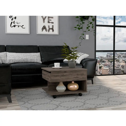 Luanda Lift Top Coffee Table, Casters, One Shelf Dark Brown