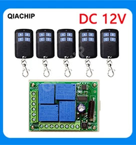 QIACHIP 4CH 433.92MHz Relay Module – DC 5V/12V/24V/48V 10A Wireless Remote Control Switch for EV1527, DC Motor DIY