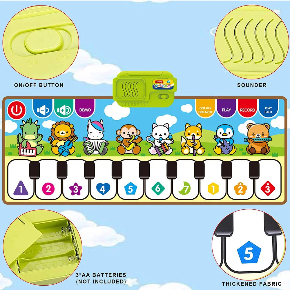 Piano Music Fitness Mat for Baby Girls and Boys Aged 1-6, Animal Keyboard Cognitive Music Early Educational Toy, Birthday Gift