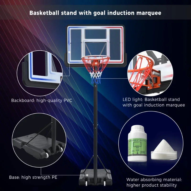 Upgrade Portable Basketball Rack Height Adjustable Contains LED Basketball Rack Lights Super Bright For Outdoor Play At Night[U