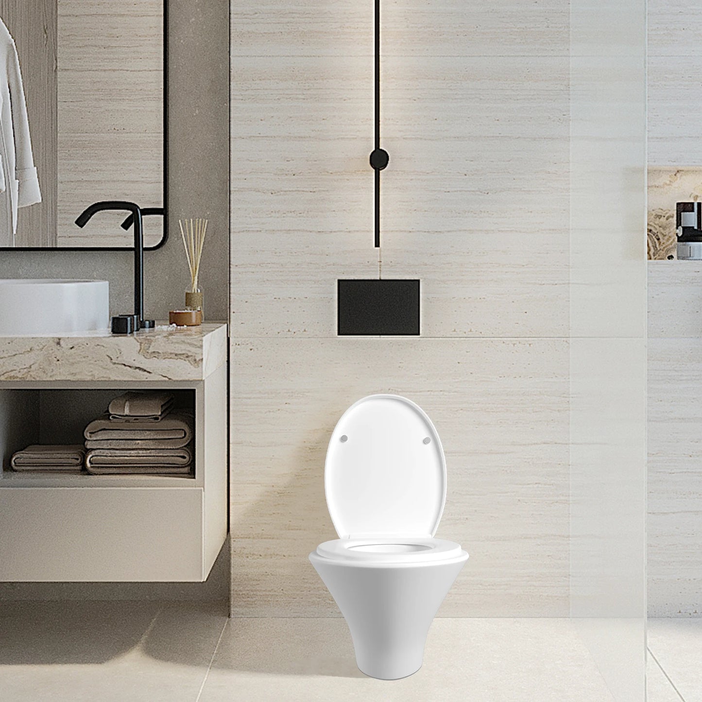 BRIEFNESS O-Type Toilet Seat Slow-Close Oval Cover - Durable Quick-Release Hinges, Anti-Scratch Easy Install Compact Commode Lid