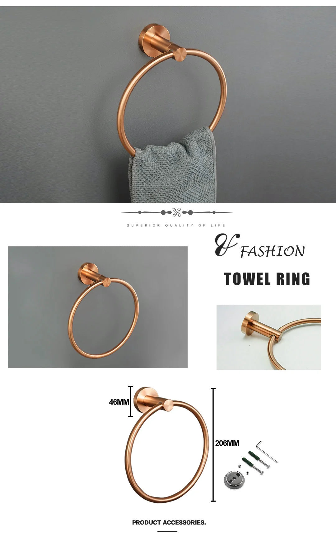 Brushed Rose Gold Towel Rack Single And Double Rod Ring Paper Holder Robe Hook Soap Dispenser Toilet Brush Bathroom Accessories
