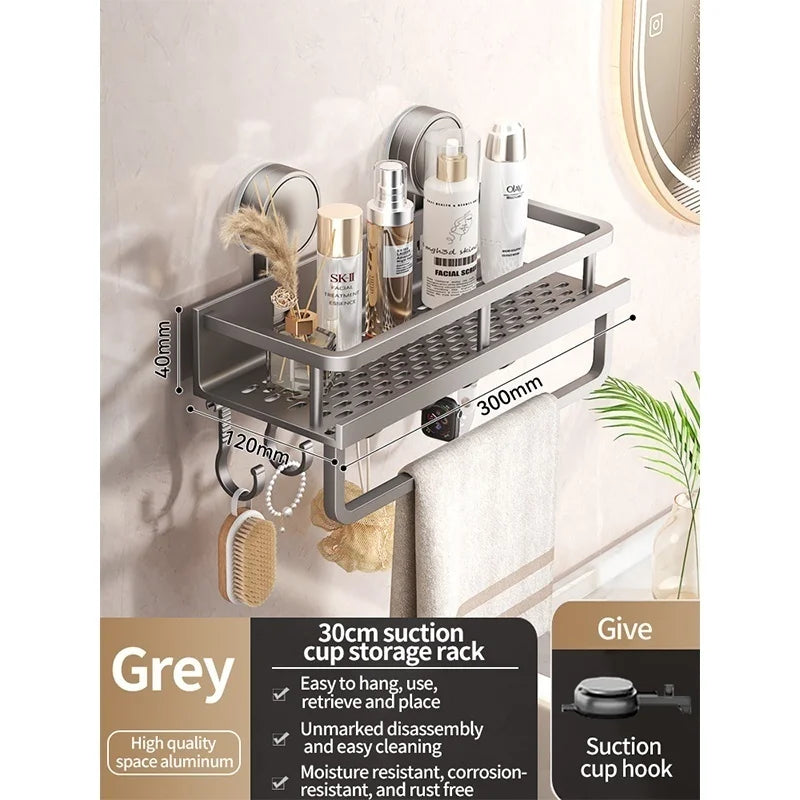 No Drill Suction Cup Suction Bathroom Rack Bathroom Shelf Toilet Space Aluminum Hanging Rack Bathroom Organiser Hang On The Wall
