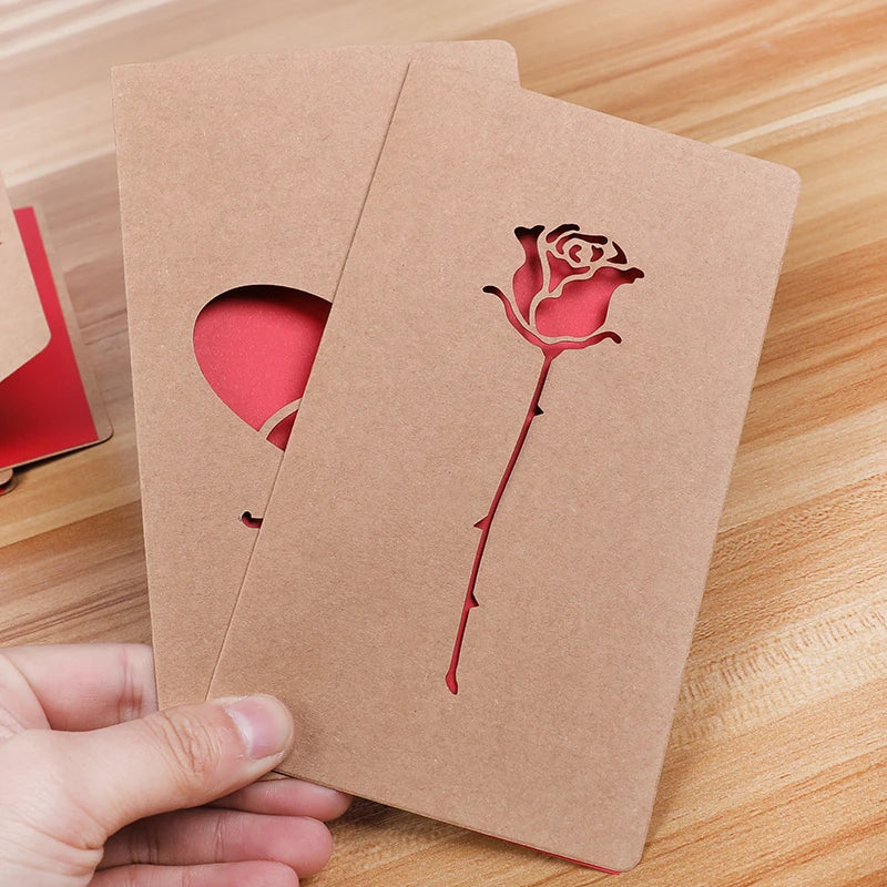 Valentines Day Mothers Day Greeting Card with Envelope Hollow Heart Flowers Gift Card Birthday Party Supplies Wedding Invitation