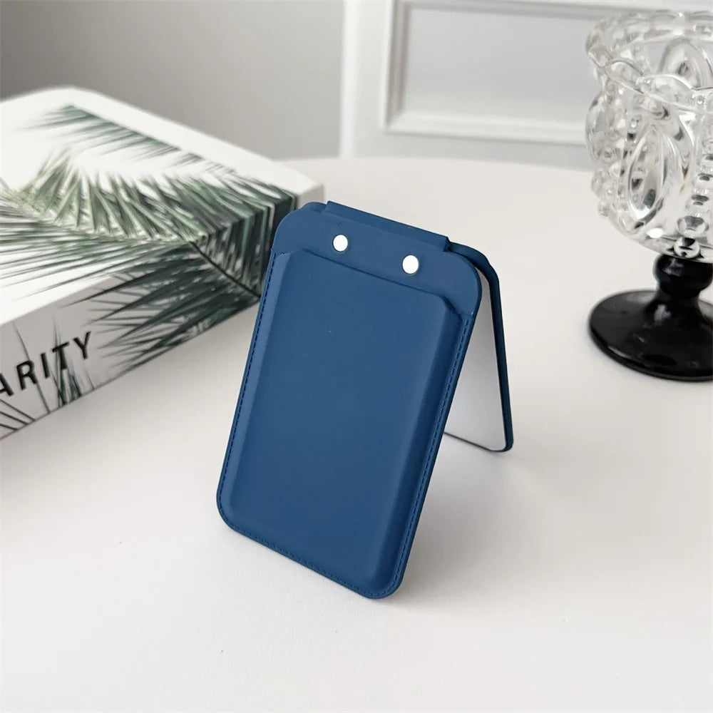 Luxury Magnetic Card Holder For iPhone 16 15 14 13 12 Pro Max Flip Make-up Mirror Silicone Bank ID Card Wallet Case