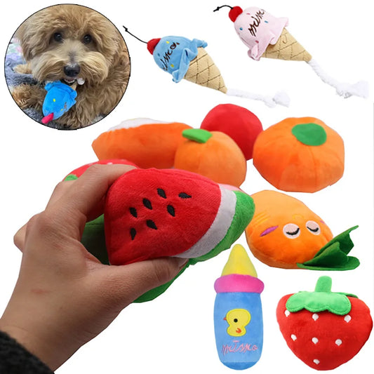 Plush Fruit-Shaped Dog Toy – Squeaky Chew Toy for Small & Medium Dogs, Teeth-Cleaning Pet Toy for Puppies and Cats