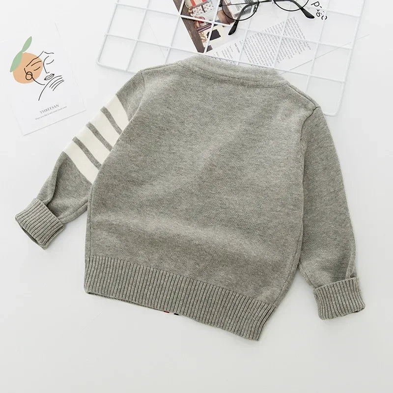 Kids Striped Knit Cardigan – Soft Cotton V-Neck Sweater for Boys & Girls, Warm Autumn Winter Knitwear