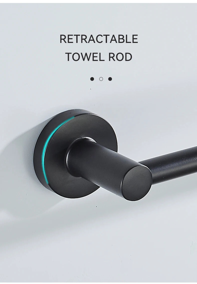 Bathroom Retractable Towel Single Bar Black, Chrome Single Towel Rack Extended Drying Towel Hanging Bar Bathroom Stainless Steel