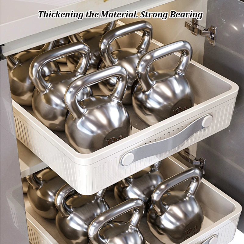 Kitchen Sliding Drawer with Slide Rail Cabinet Clothes Spice Dish Bowl Storage Rack Pull Out Cabinet Organiser Tray With Handle