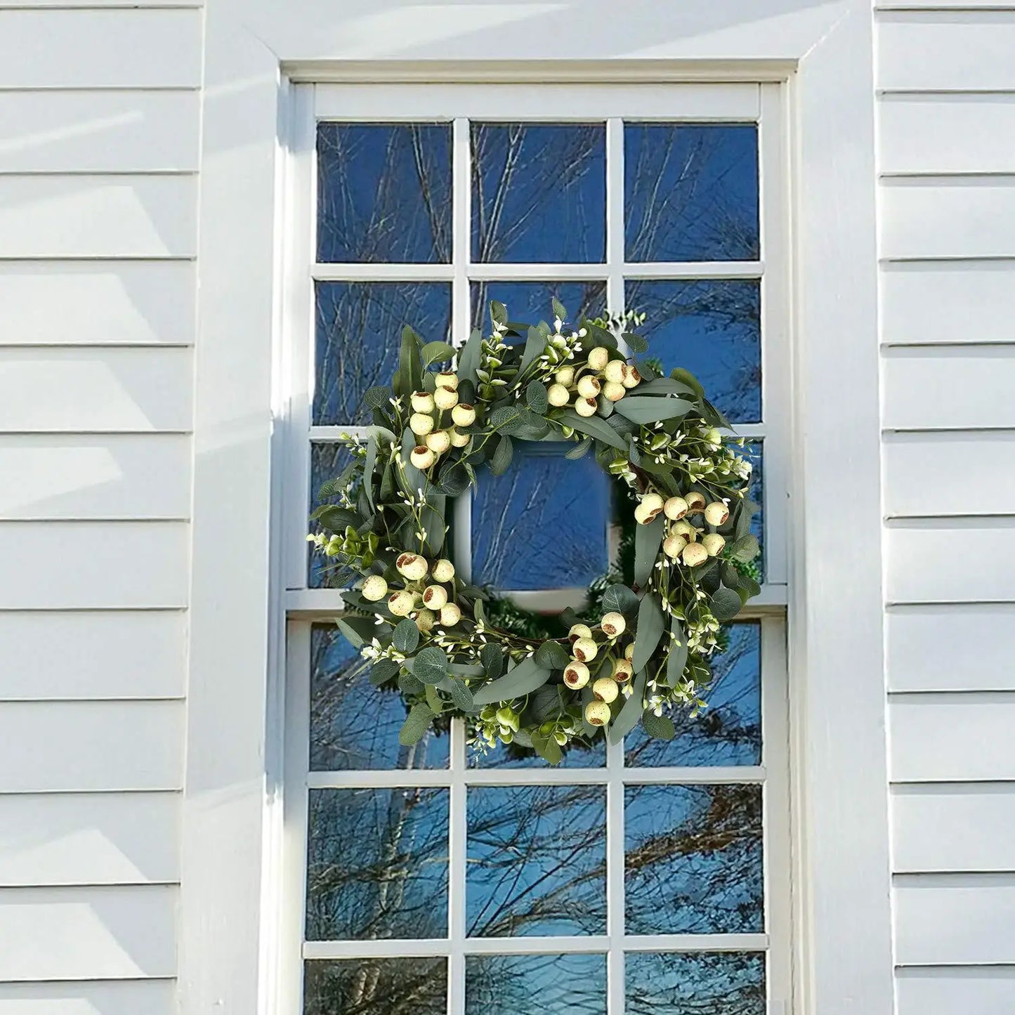 45cm Easter Holiday Garden Decoration Rattan Wreath Simulation Eucalyptus Leaf Rattan Door Head Pendant