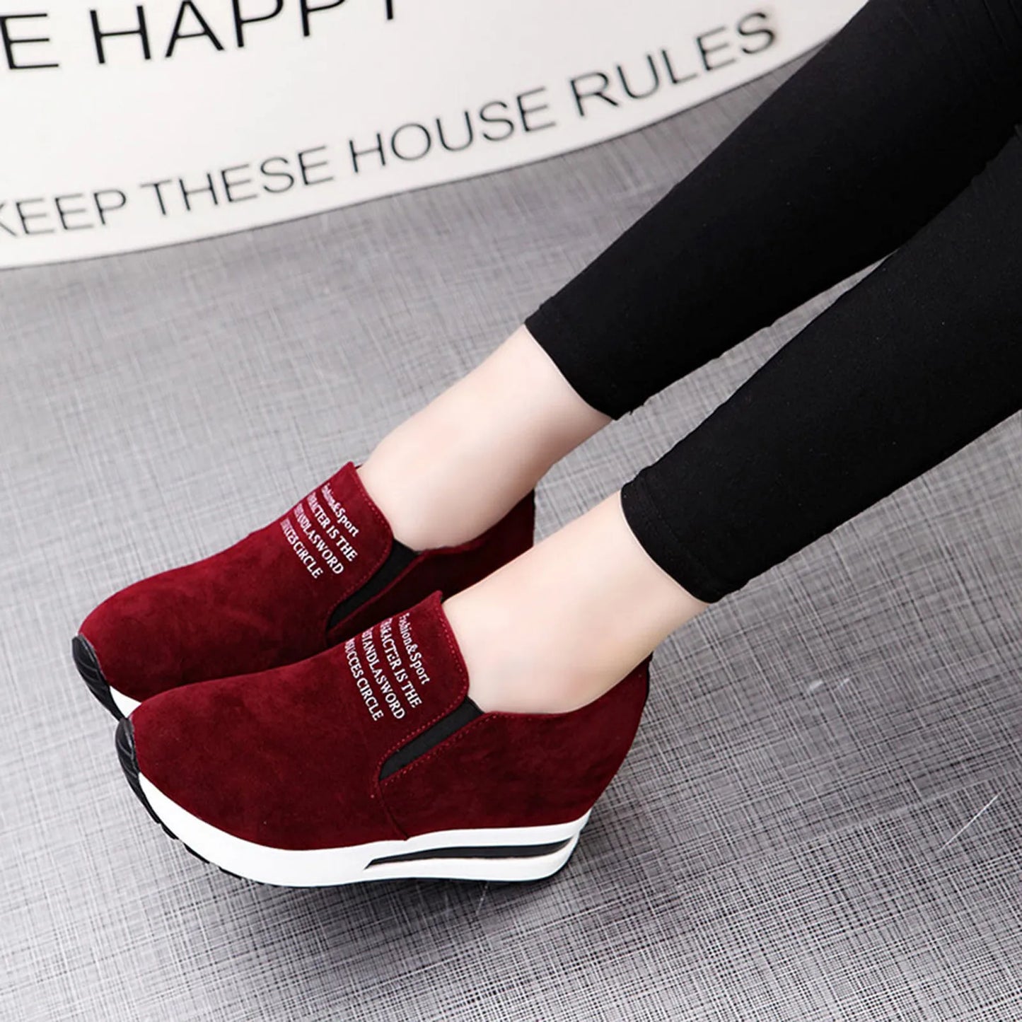 High Platform Shoes 2024 Spring Breathable Suede Sneakers Hidden Increasing Sport Shoes Women Wedge Casual Chunky Shoes