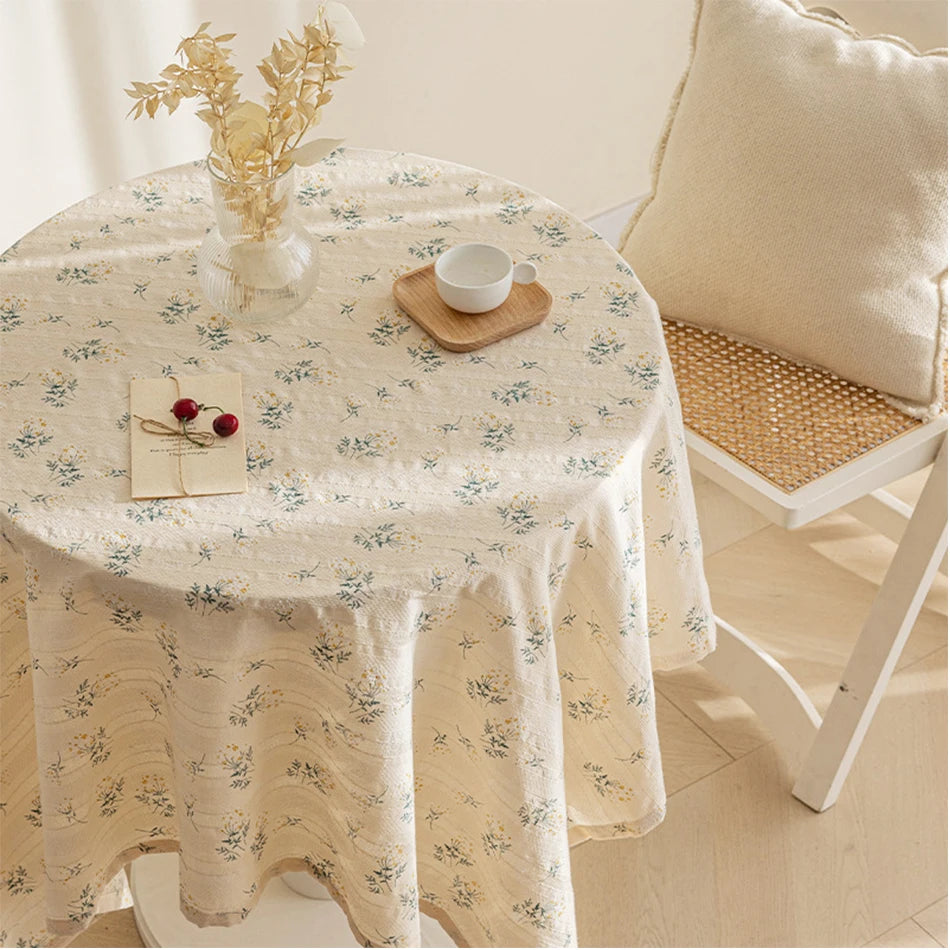 Korean Style Daisy Tassels Cotton Floral Table Cloth