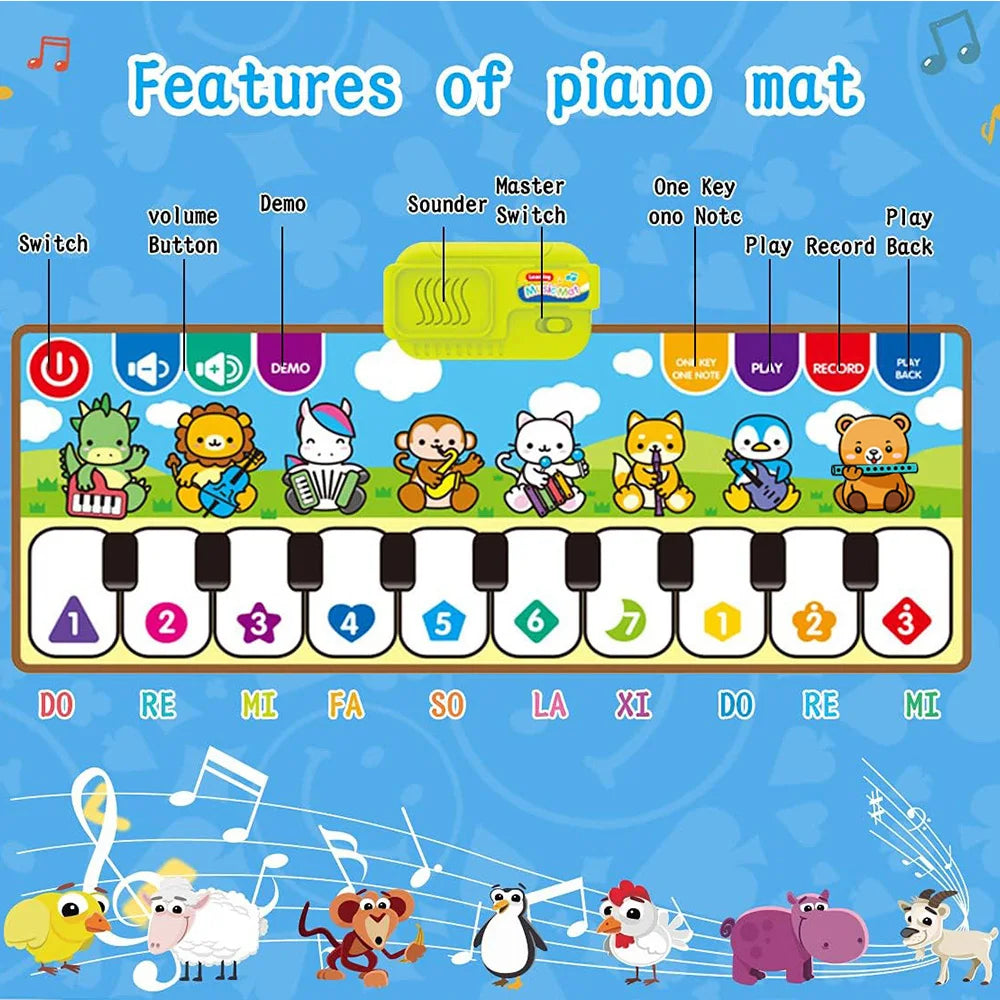 Piano Music Fitness Mat for Baby Girls and Boys Aged 1-6, Animal Keyboard Cognitive Music Early Educational Toy, Birthday Gift