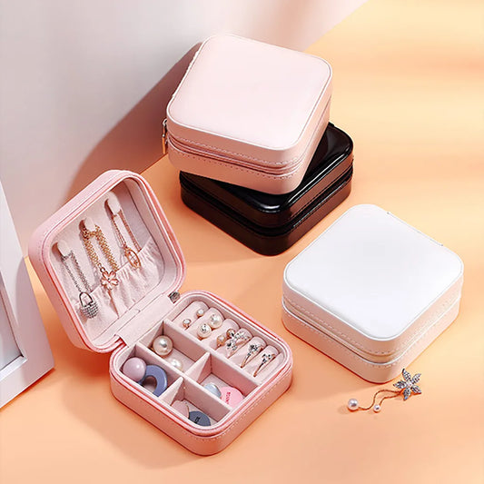 Portable Mini Jewelry Storage Box Travel Organizer Jewelry Case Leather Storage Earrings Necklace Ring Jewelry Organizer Display