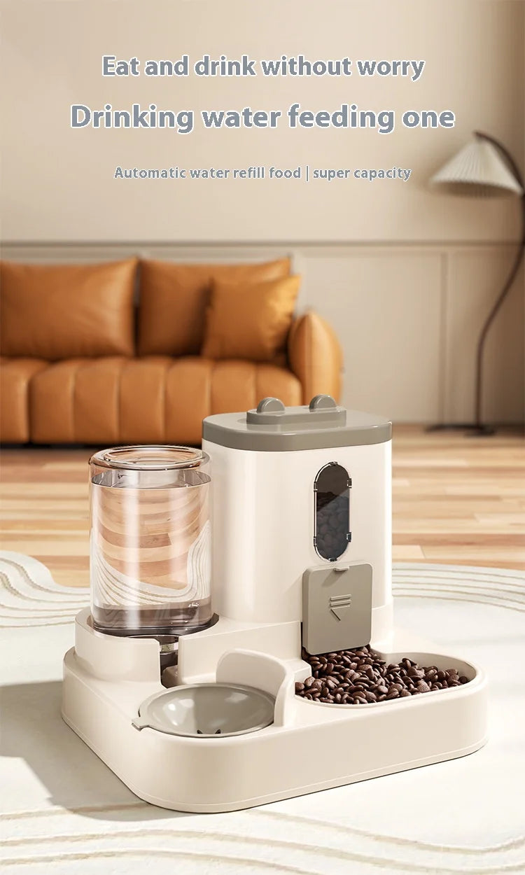Automatic Dog Cat Feeder and Water Dispenser Gravity Food Feeder and Waterer Set with Pet Food Bowl