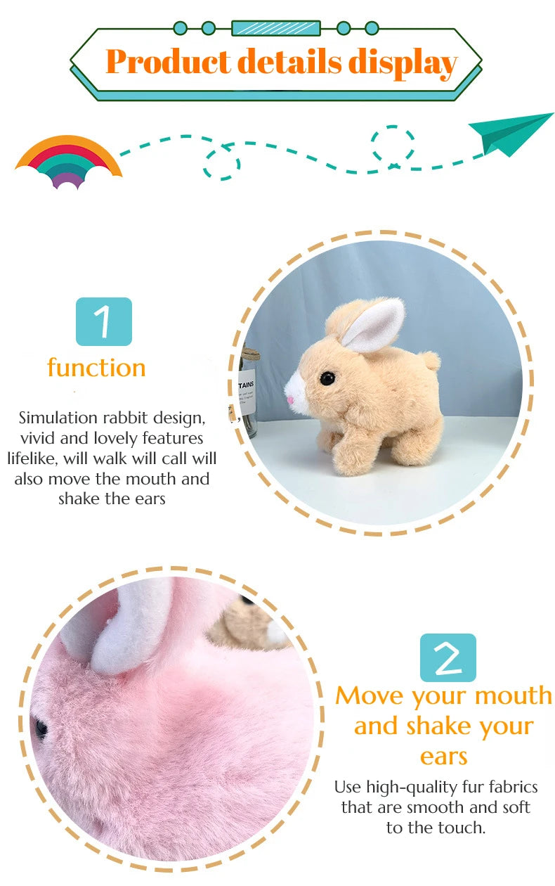 Electronic Plush Rabbit Toy – Walking, Jumping, and Ear-Shaking Electric Bunny for Kids
