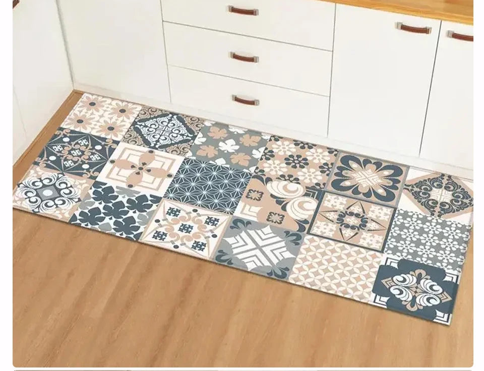 Kitchen Floor Mat Leather Pvc Carpet Waterproof Oil-proof Foot Mats Home Decoration Flower Floral Rug