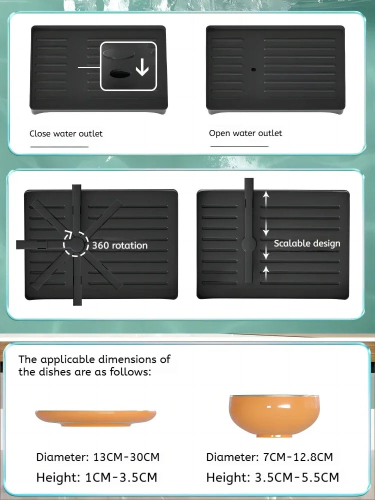 Black 2 Tier Dish Drying Rack Multifunctional Kitchen Bowl Dish Drain Rack Complete Set for Tableware Cutlery Cup Storage