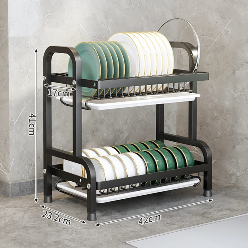 Dish Drying Rack Stainless Steel 2-tier Compact Kitchen Dish Rack Drainboard Large Rust-proof Dish Drainer With Utensil Holder