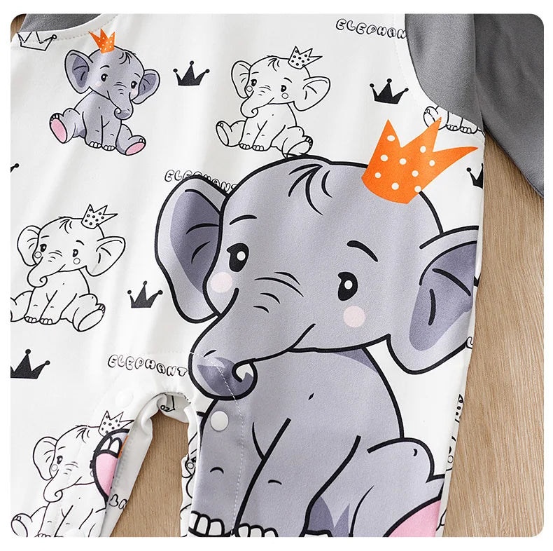 Newborn Baby Boy Long sleeves clothing 0-18Months one-piece braces fashion elephant print Baby pajamas Infant Casual Jumpsuit