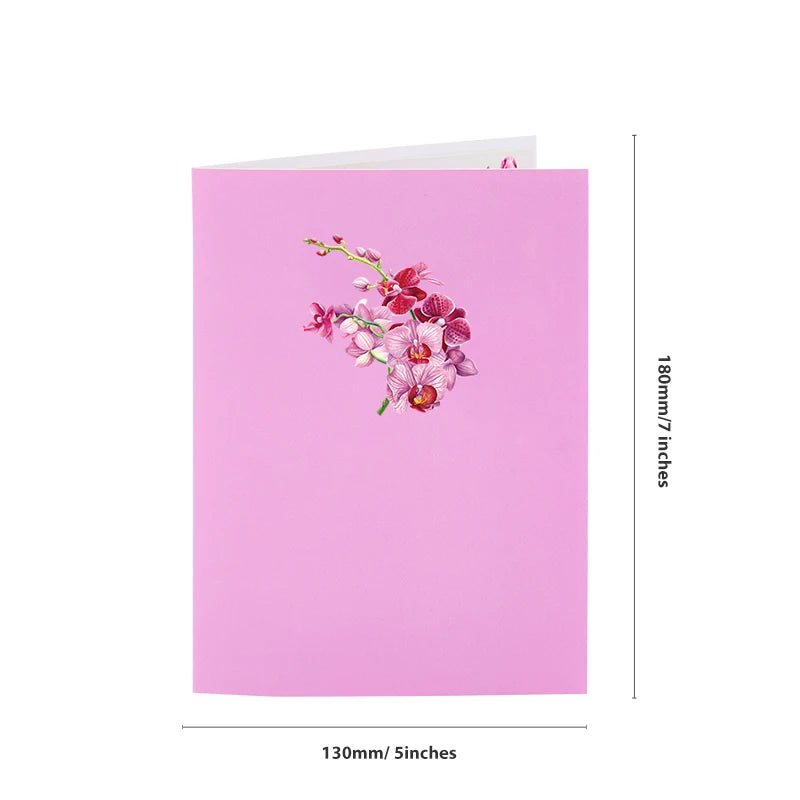 Cymbidium Orchids Pop-up Greeting Card with Envelope Flowers Postcard Floral Birthday Cards Valentines Gifts Creative Home Decor