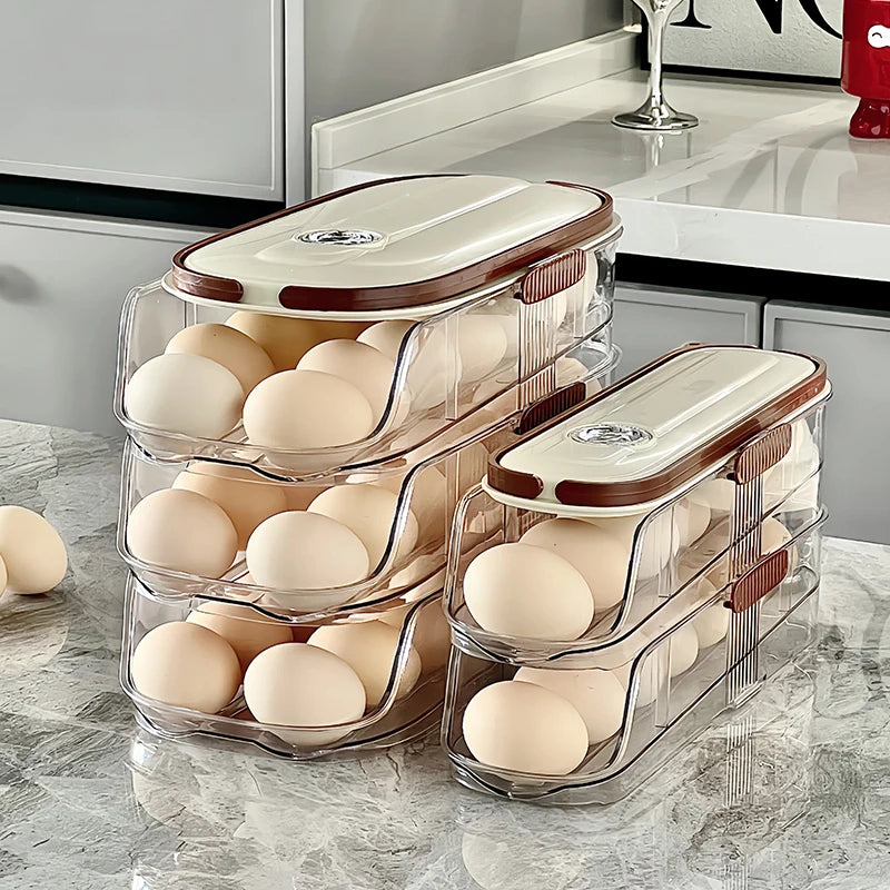 1 piece, Egg storage box, automatic rolling refrigerator egg rack storage, hand-held egg refrigerator side door storagerack