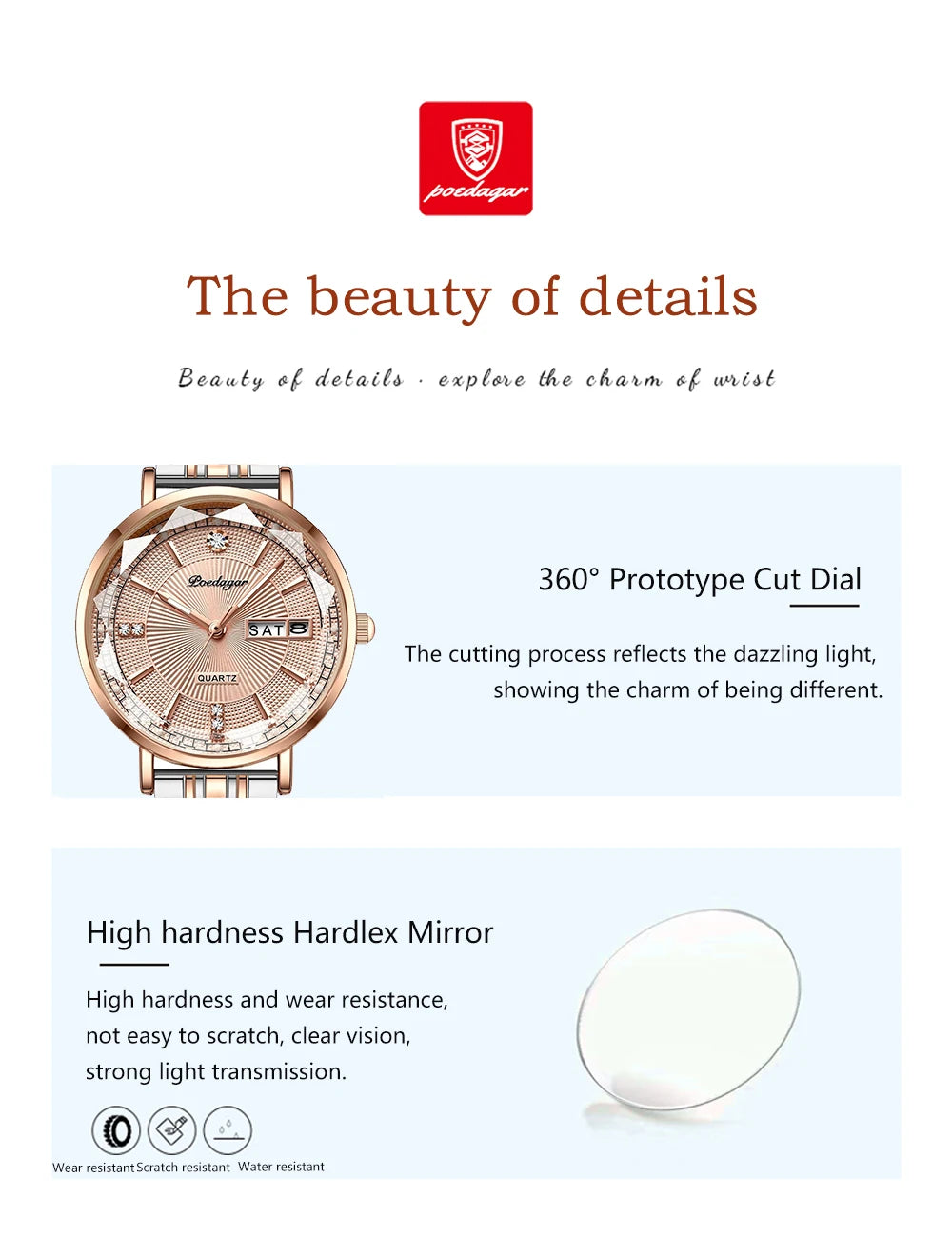POEDAGAR Top Luxury Brand Woman Watch Waterproof Date Week Elegant Ladies Wristwatch High Quality Fashion Quartz Women's Watches