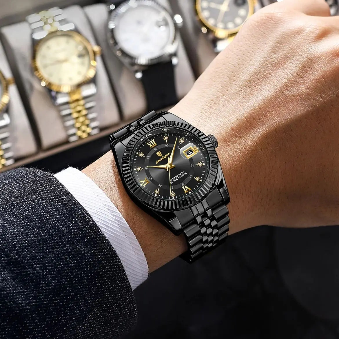 POEDAGAR Luxury Fashion Men Watch Waterproof Stainless Steel Luminous Military Man Wristwatch Date Business Quartz Men's Watches