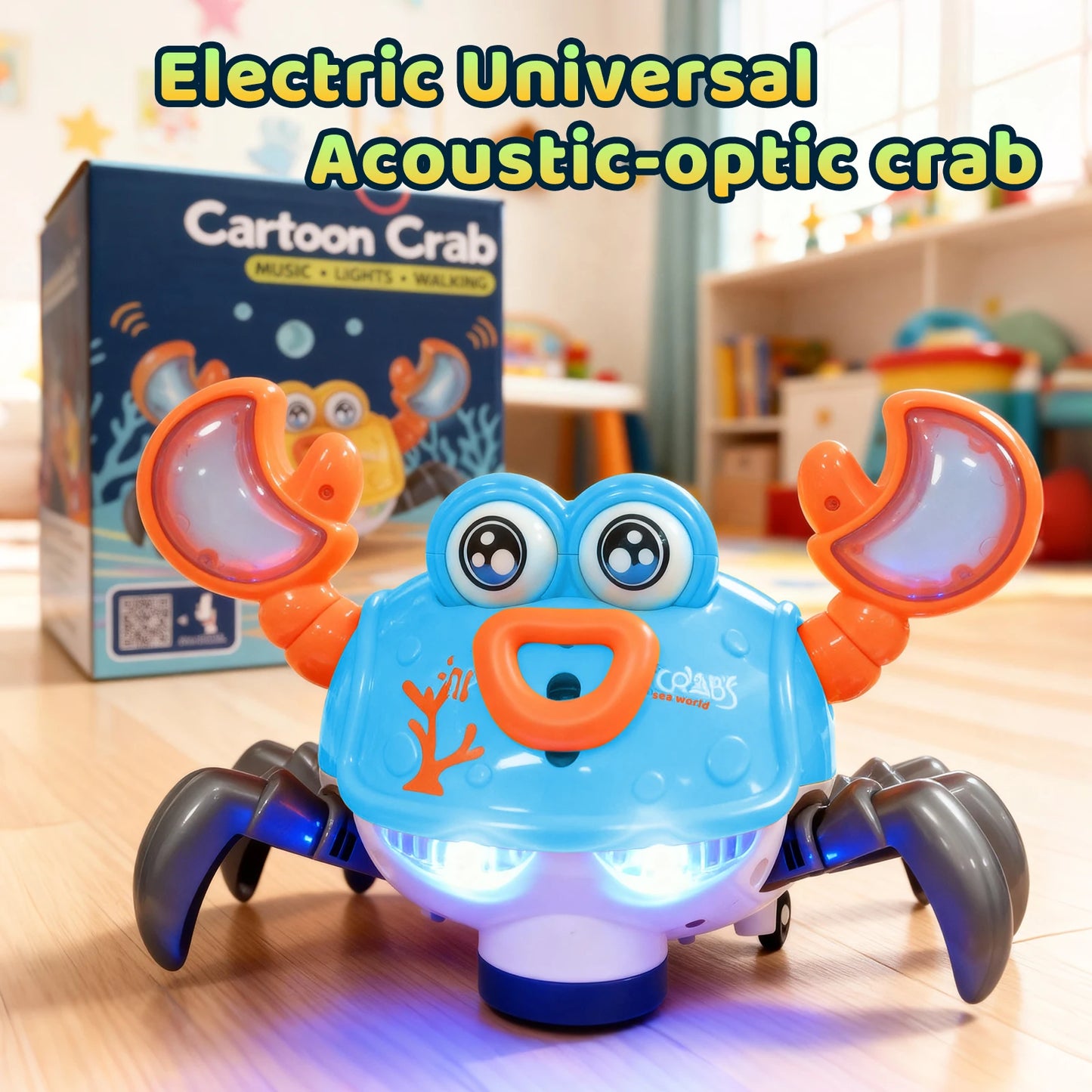 Crawling Crab Toy with Lights and Music – Interactive Electronic Pet with Obstacle Avoidance for Babies