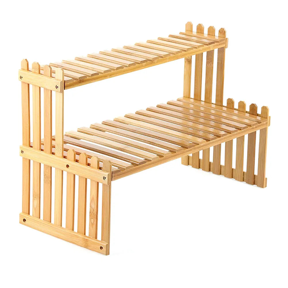 2 Tier Decorative Tabletop Wood Plant Stand Display Shelf For Home Office Tidy Storage Organiser
