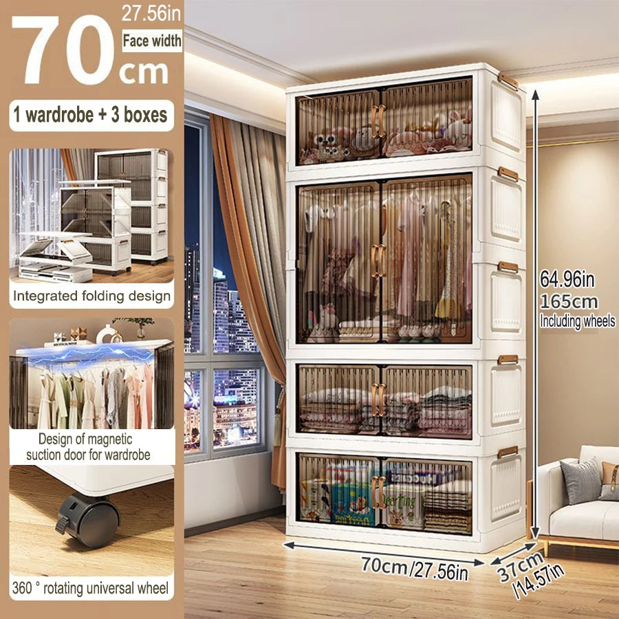 70-80cm Multifunction Folding Storage Cabinet | Dustproof Foldable Wardrobe & Closet Organiser | Heavy-Duty Household Sundries Locker Storage Box