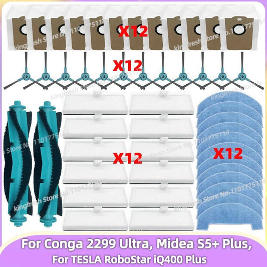 Fit for (Conga 2299 Ultra, Midea S5+, TESLA RoboStar iQ400 Plus) Parts Main Brush Filter Mop Cloth Dust Bag